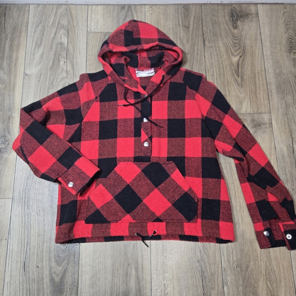 Montgomery Ward Red and Black Buffallo Plaid Wool Hoodie Pullover Women's Medium